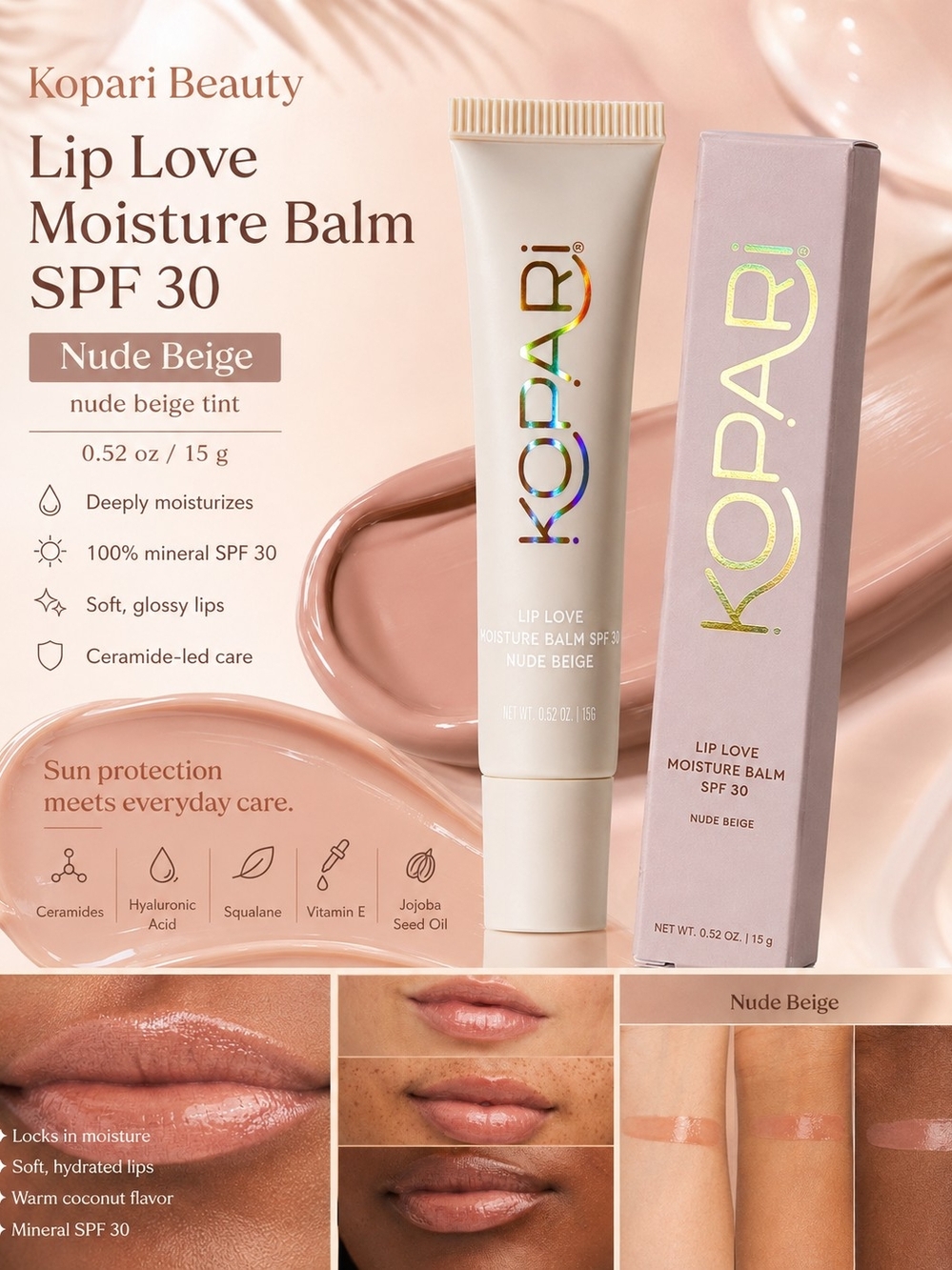 Kopari Lip Love Moisture Balm SPF 30 – Nude Beige